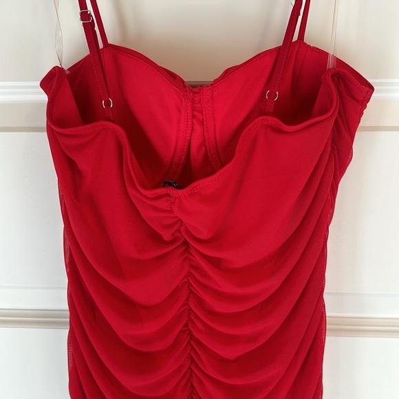 Red Ruched Spaghetti Strap Dress - M/L - Picture 3 of 5